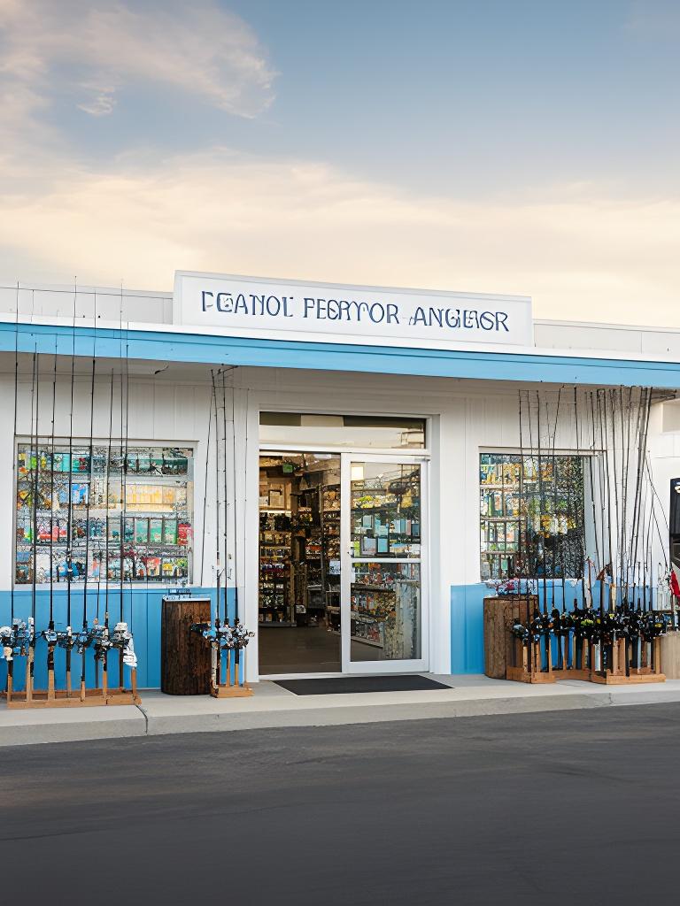 Bright fishing tackle shop storefront in Phoenix with rods, reels, and a welcoming entrance